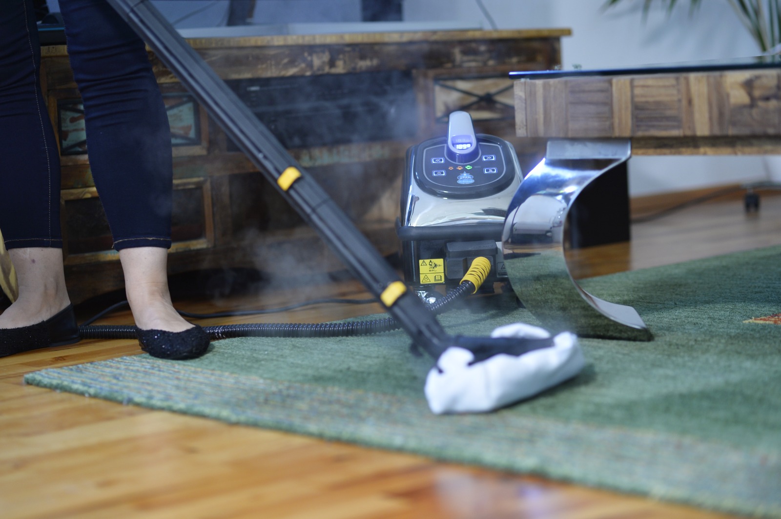 ThermoStar household micro steam cleaner in a bright living room